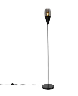 Stojaci lampy Moderní stojací lampa černá s kouřovým sklem - Drop