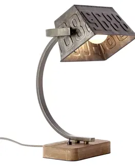 Stolní lampy Brilliant Kovová stolní lampa Drake s dřevěnou nohou