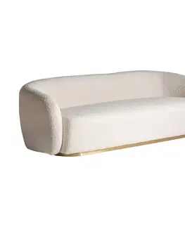 Luxusní a designové sedačky Estila Luxusní bouclé třípohovka Aurélia v krémovém bavlněném čalounění se zlatou podstavou 210cm