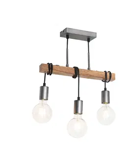 Zavesna svitidla Průmyslová závěsná lampa dřevo s ocelí 3 -light - Gallow