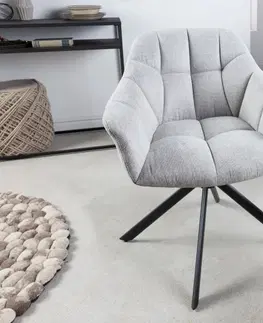 Luxusní jídelní židle Estila Designová otočná jídelní židle Mariposa s černými kovovými nohami a šedým čalouněním 83cm