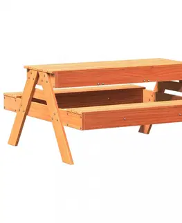 Zahradní stolky Dětský piknikový stůl s pískovištěm voskově hnědý borové dřevo