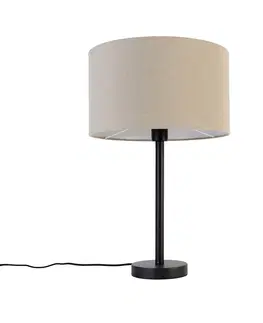 Stolni lampy Moderní stolní lampa černá se stínítkem světle hnědá 35 cm - Simplo