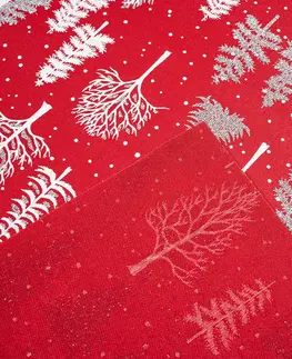 Vánoční dekorace Vánoční dekorační látka Stromečky červená, 28 x 250 cm