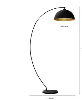 Obloukové lampy Lindby Oblouková stojací lampa Jonera, černá, zlatá barva, kov