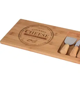 Prkénka a krájecí desky Bambusové prkénko na sýr s příslušenstvím 38 x 18 x 1,5 cm 