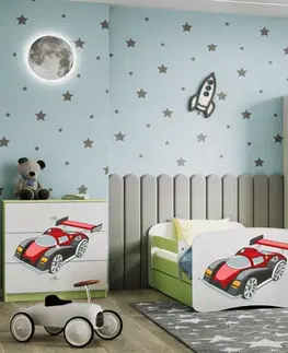 Dětské postýlky Kocot kids Dětská postel Babydreams závodní auto zelená, varianta 80x180, se šuplíky, s matrací