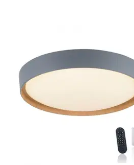 Chytré osvětlení PAUL NEUHAUS Q BILA stropní svítidlo Smart Home šedá, imitace dřeva, stmívatelné ZigBee 2700-5000K
