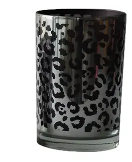 Svícny Stříbrný skleněný svícen Leo s motivem leoparda - 12*12*18cm Mars & More XMWLZLL