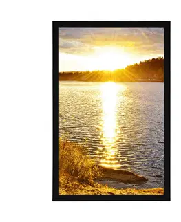 Příroda Plakát západ slunce nad jezerem