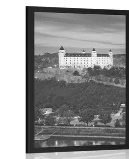 Černobílé Plakát pohled na Bratislavský hrad v černobílém provedení