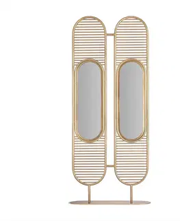 Stylové a designové paravány Estila Luxusní glamour designový paravan Koloa z kovové konstrukce zlaté barvy se dvěma zabudovanými zrcadly 220cm