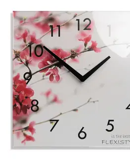Nástěnné hodiny Dekorační skleněné hodiny 30 cm s motivem kvetoucí třešně