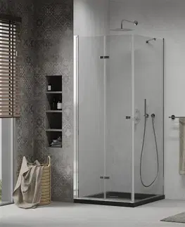 Sifony k pračkám MEXEN/S Lima sprchový kout zalamovací dveře 90 x 90, transparent, chrom + Flat černá vanička se sifonem 856-090-090-01-00-4070