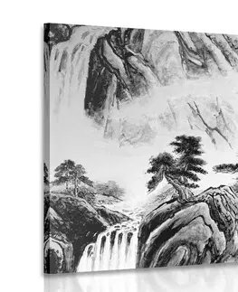 Černobílé obrazy Obraz čínská krajinomalba v černobílém provedení