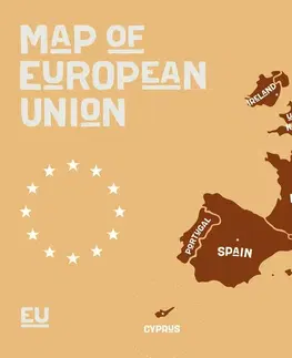 Obrazy mapy Obraz naučná mapa s názvy zemí evropské unie v odstínech hnědé