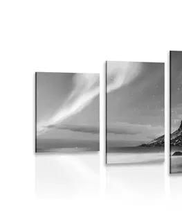 Černobílé obrazy 5-dílný obraz obraz polární záře v Norsku v černobílém provedení