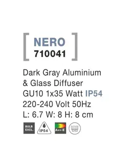 Moderní venkovní nástěnná svítidla NOVA LUCE venkovní nástěnné svítidlo NERO tmavě šedý hliník skleněný difuzor GU10 1x7W 220-240V IP54 bez žárovky světlo dolů 710041