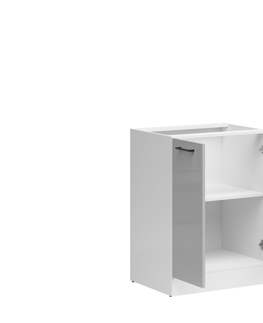 Kuchyňské linky JAMISON, skříňka dolní 60 cm bez pracovní desky, bílá/světle šedý lesk 