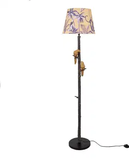 Lampy Černá stojací lampa se zlatými papoušky Floral papagai - Ø 37*165 cm/ E27 Clayre & Eef 5LMP652