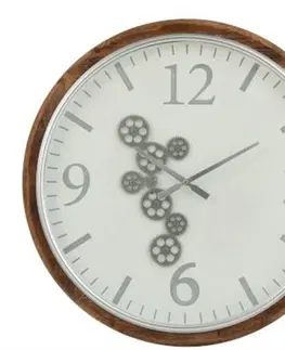 Hodiny Velké nástěnné hodiny s dřevěným rámem a ozubenými kolečky Laudine L  - Ø 75*6 cm J-Line by Jolipa 2918