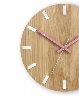 Hodiny ModernClock Nástěnné hodiny Simple Oak hnědo-růžové