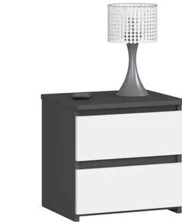 Noční stolky Ak furniture Noční stolek CL2 s 2 zásuvkami šedý grafit/bílý