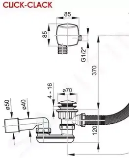 Sifony k pračkám Ravak vanový odtokový komplet s napouštěním přepadem 57 cm, ClickClack, chrom X01440