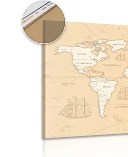 Obrazy na korku Obraz na korku zajímavá béžová mapa světa