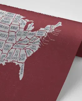 Tapety mapy Tapeta naučná mapa USA s bordovým pozadím