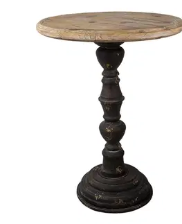 Konferenční stolky Tmavě hnědý kovový odkládací stolek s dřevěnou deskou - Ø 57*75 cm Clayre & Eef 50504