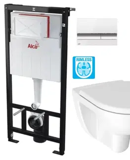 WC sedátka ALCADRAIN Sádromodul předstěnový instalační systém s bílým/ chrom tlačítkem M1720-1 + WC JIKA LYRA PLUS RIMLESS + SEDÁTKO DURAPLAST SLOWCLOSE AM101/1120 M1720-1 LY2