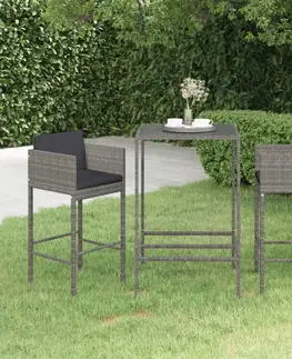 Barové židle Zahradní barový set s poduškami 3 ks látka / polyratan Dekorhome Černá