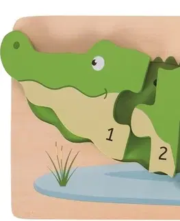 Dřevěné hračky Bigjigs Toys Vkládací puzzle krokodýl s čísly CROCODILE zelený