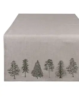 Ubrusy Béžový bavlněný běhoun se stromky Natural Pine Trees - 50*140 cm Clayre & Eef NPT64
