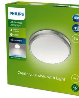 LED venkovní stropní svítidla Philips DORIS venkovní přisazené LED svítidlo 1x6W 600lm 4000K 22cm IP54, matný nikl