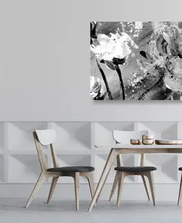Černobílé obrazy Obraz malba květů v černobílém provedení