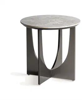 Luxusní a designové příruční stolky Estila Luxusní kulatý příruční stolek Costa Brava se světlou modrou vrchní deskou a designovými černými překříženými nožičkami 50 cm