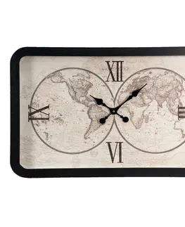 Hodiny Nástěnné hodiny v černém rámu s polokoulemi World - 80*6*51 cm Clayre & Eef 5KL0214