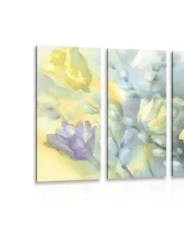 Obrazy květů 5-dílný obraz akvarelové žluté tulipány