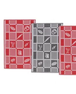 Utěrky Bellatex Kuchyňská utěrka patchwork červenošedá, 50 x 70 cm, sada 3 ks