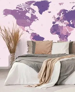 Samolepící tapety Samolepící tapeta detailní mapa světa ve fialové barvě