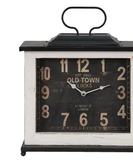 Hodiny Černo-bílé stolní hodiny v hranatém provedení Old Town - 36*10*32 cm / 1*AA Clayre & Eef 6KL0768