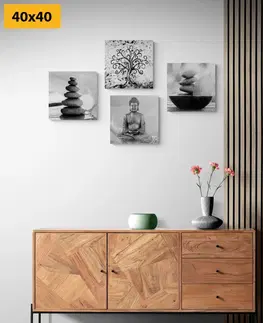 Sestavy obrazů Set obrazů s černobílým Feng Shui motivem