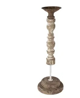 Svícny Béžový antik dřevěno-kovový svícen Nicolle - Ø 17*51 cm Clayre & Eef 6H2187