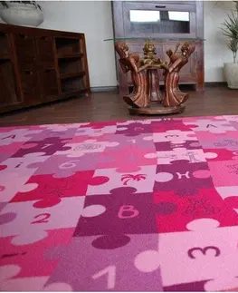 Koberce a koberečky Dywany Lusczow Dětský koberec PUZZLE fialový, velikost 400x400