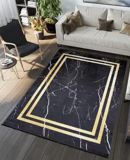 Moderní koberce Tmavý designový koberec s mramorovým vzorem zlatých detailů Šířka: 80 cm | Délka: 150 cm