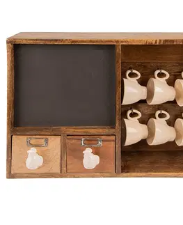 Regály a poličky Dřevěná nástěnná skříňka s tabulkou, šuplíčky a hrnečky Chick Bei - 45*10*30 cm Clayre & Eef 6H2172