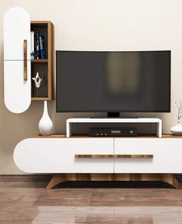 Obývací stěny TV stolek CLOUD S, vlašský ořech/bílá