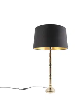 Stolni lampy Stolní lampa ve stylu art deco zlatá s odstínem černé bavlny 45 cm - Torre